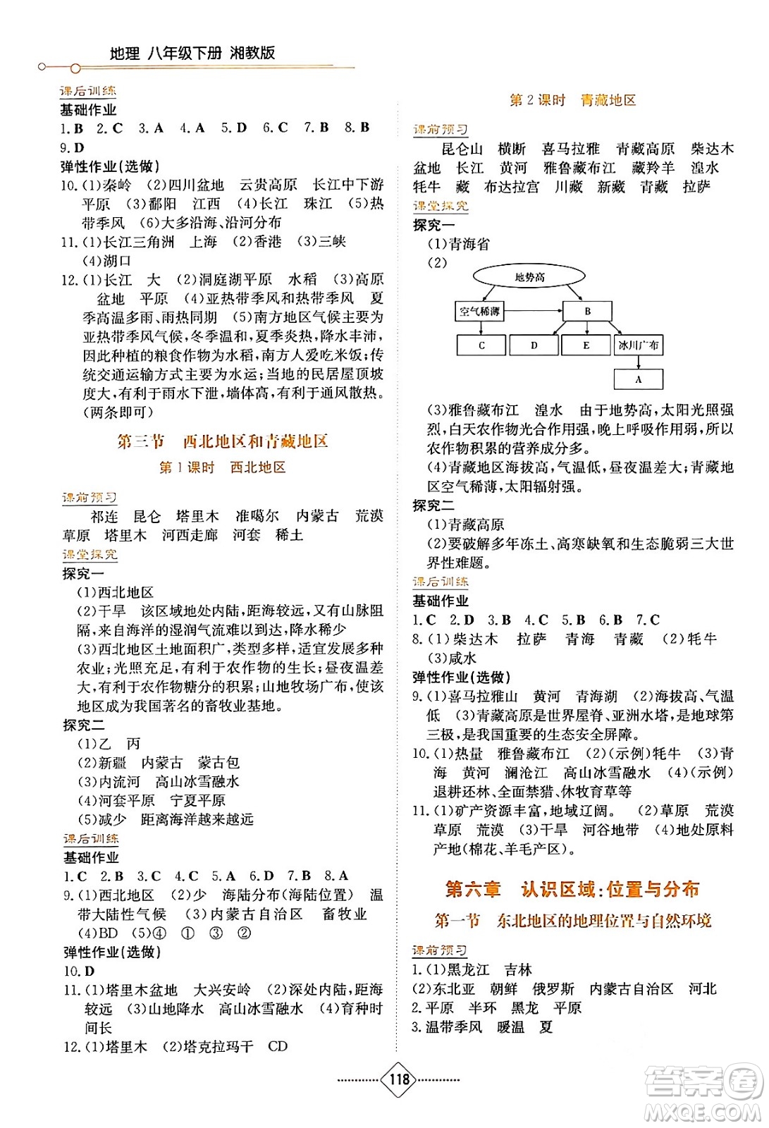 湖南教育出版社2024年春学法大视野八年级地理下册湘教版答案